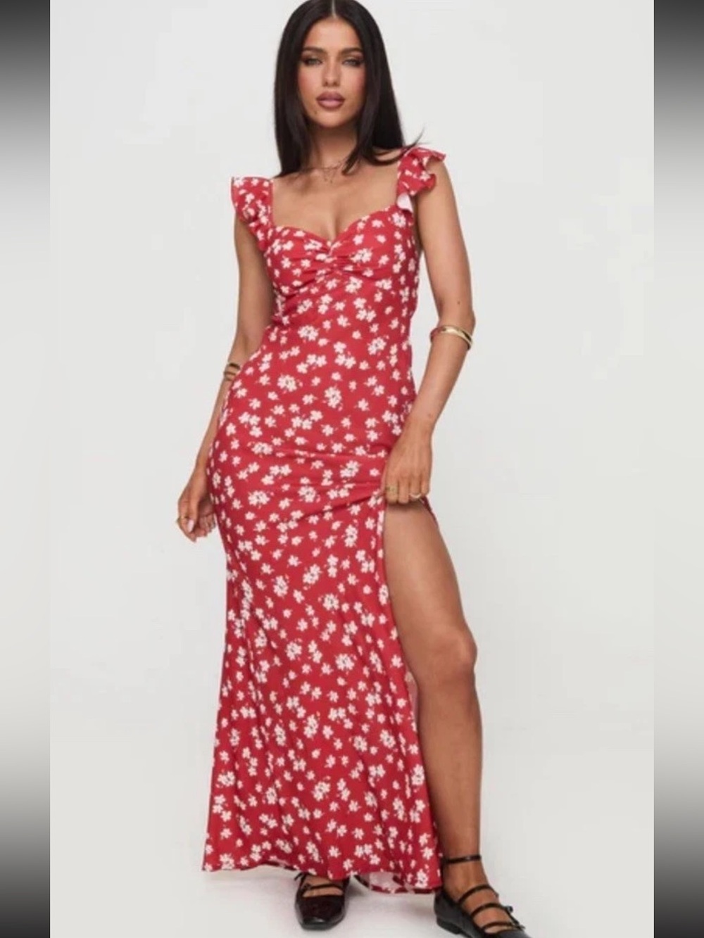 Princess Polly Maxi Dress Women 6 Barnadete Floral Red Side Slit B1